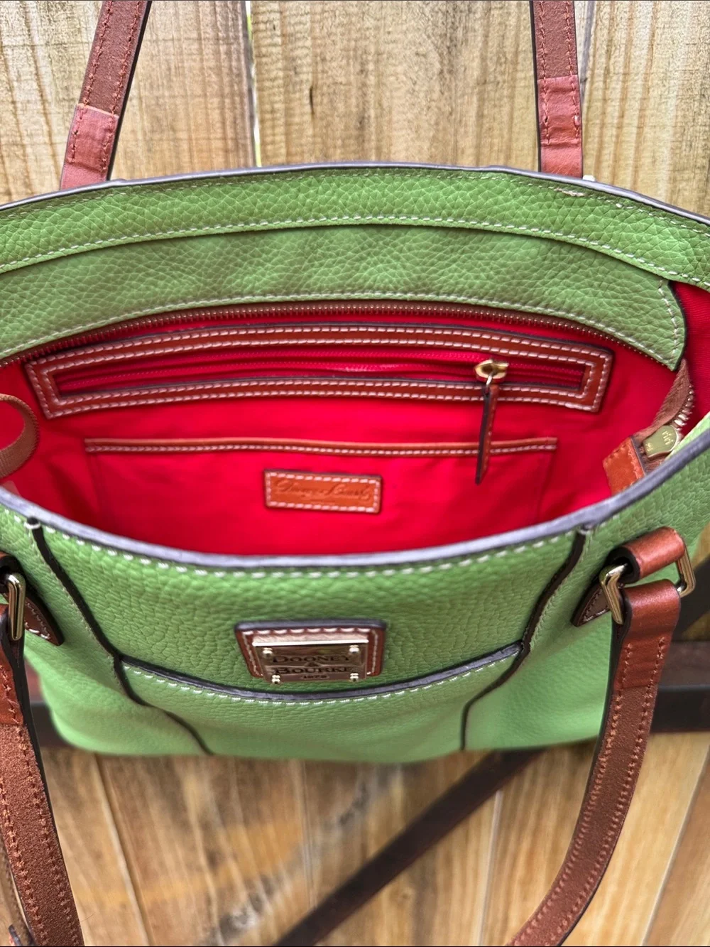 Dooney & Bourke “Lexington Tote” lime green pebbled leather